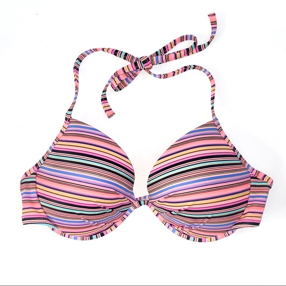 Victoria's Secret Other - Victoria’s Secret colorful pink stripe molded padded underwire bikini top